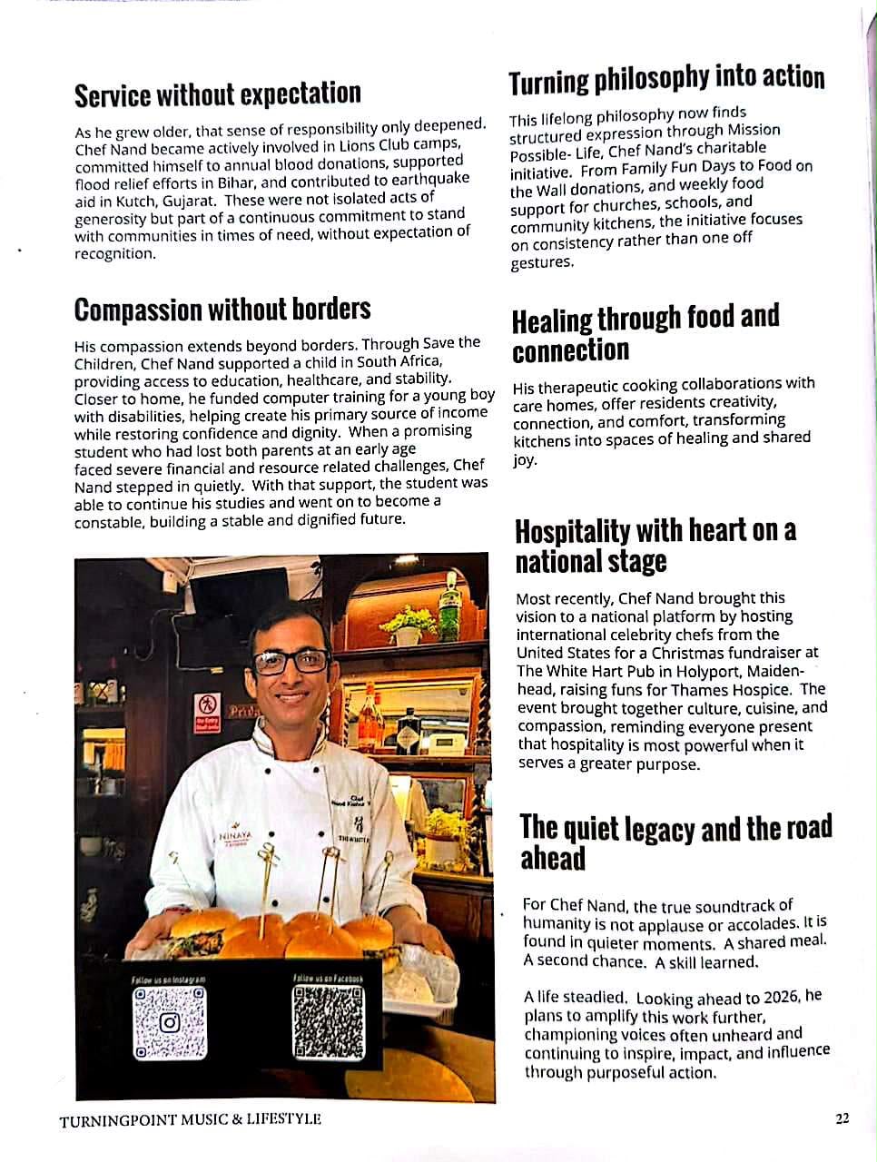 Turning Point feature spread featuring Chef Nand