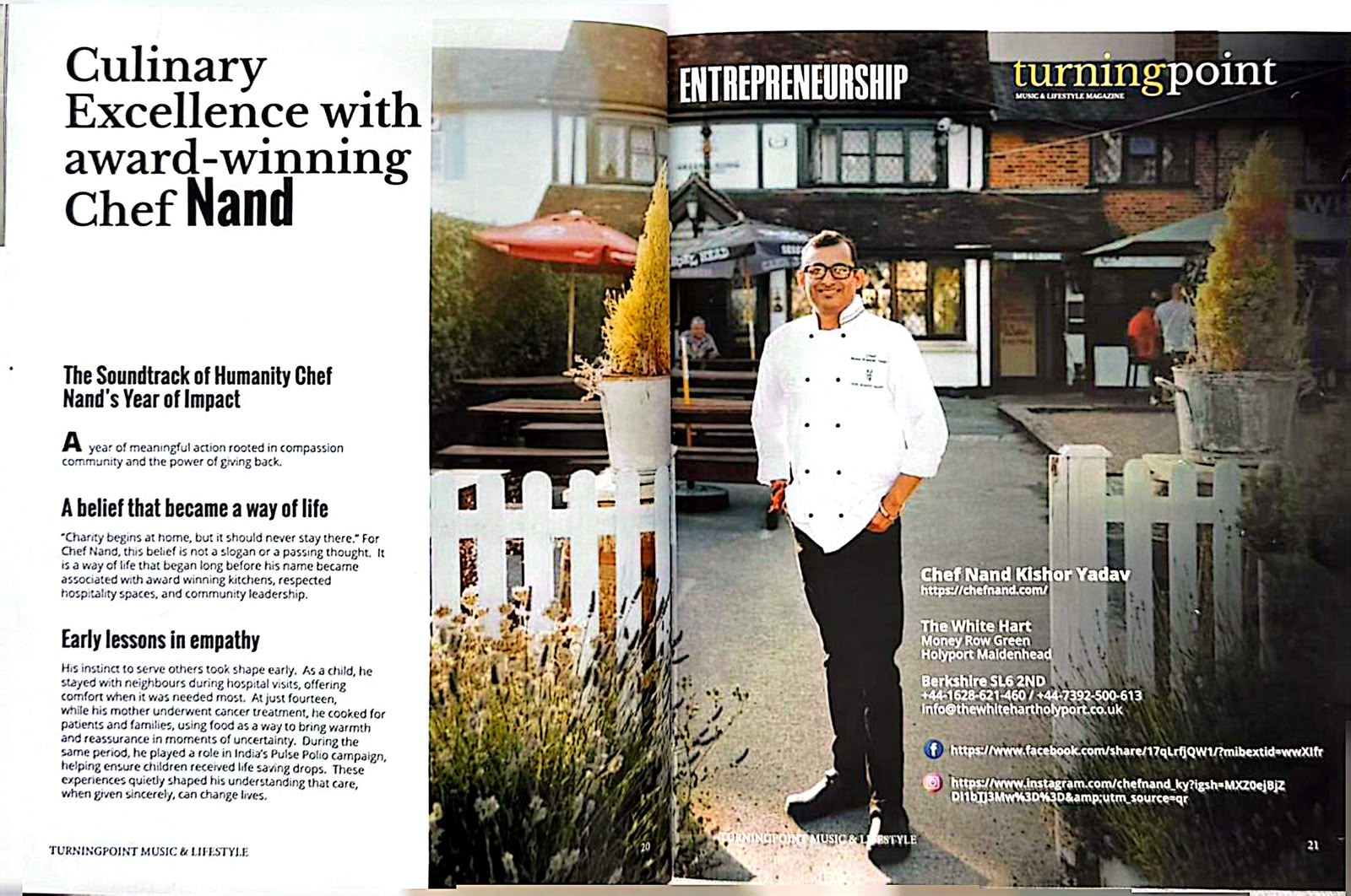 Turning Point Music & Lifestyle Magazine cover featuring Chef Nand