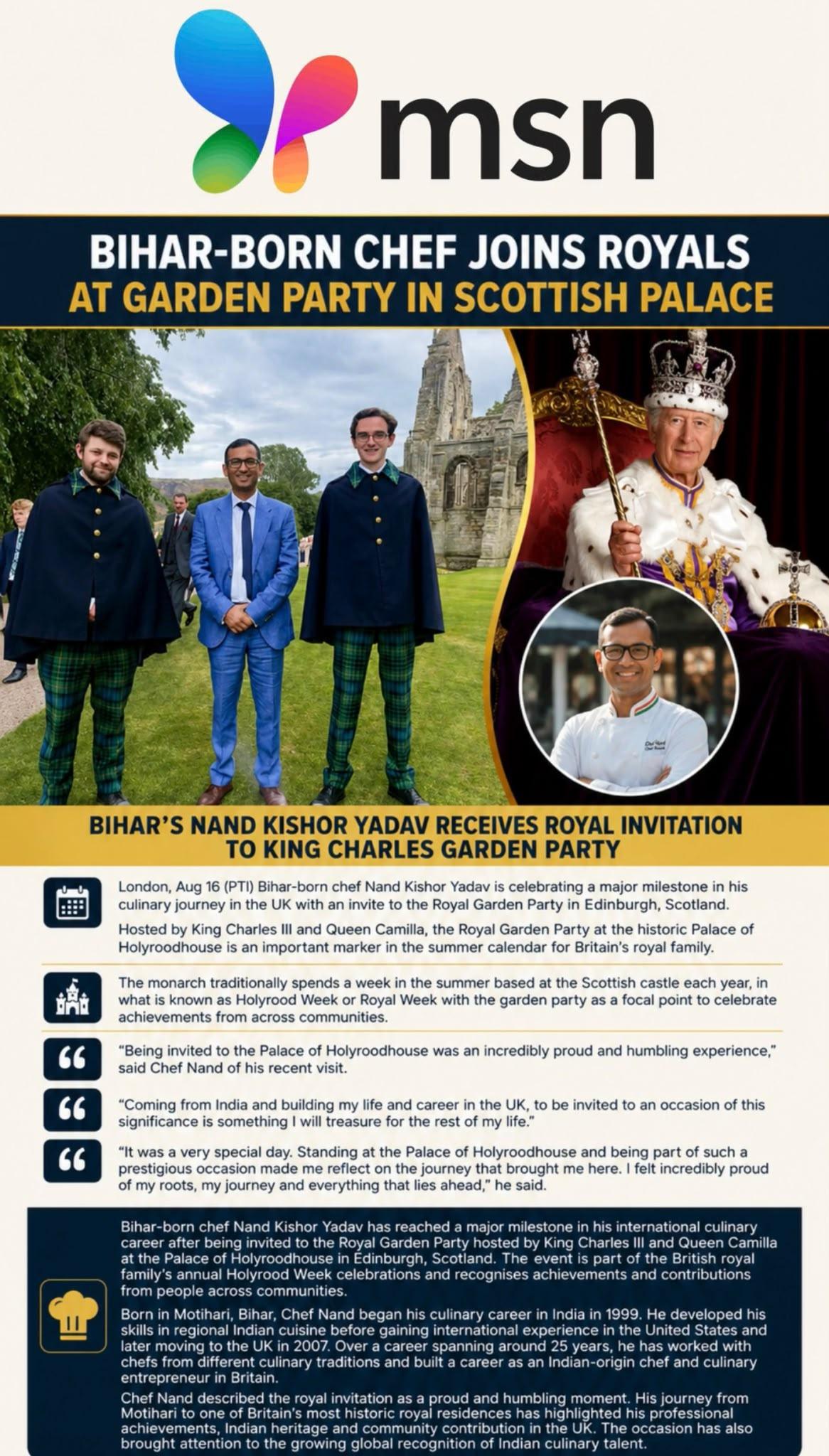 Bihar chef Nand Yadav earns invite to King Charles's royal garden party
