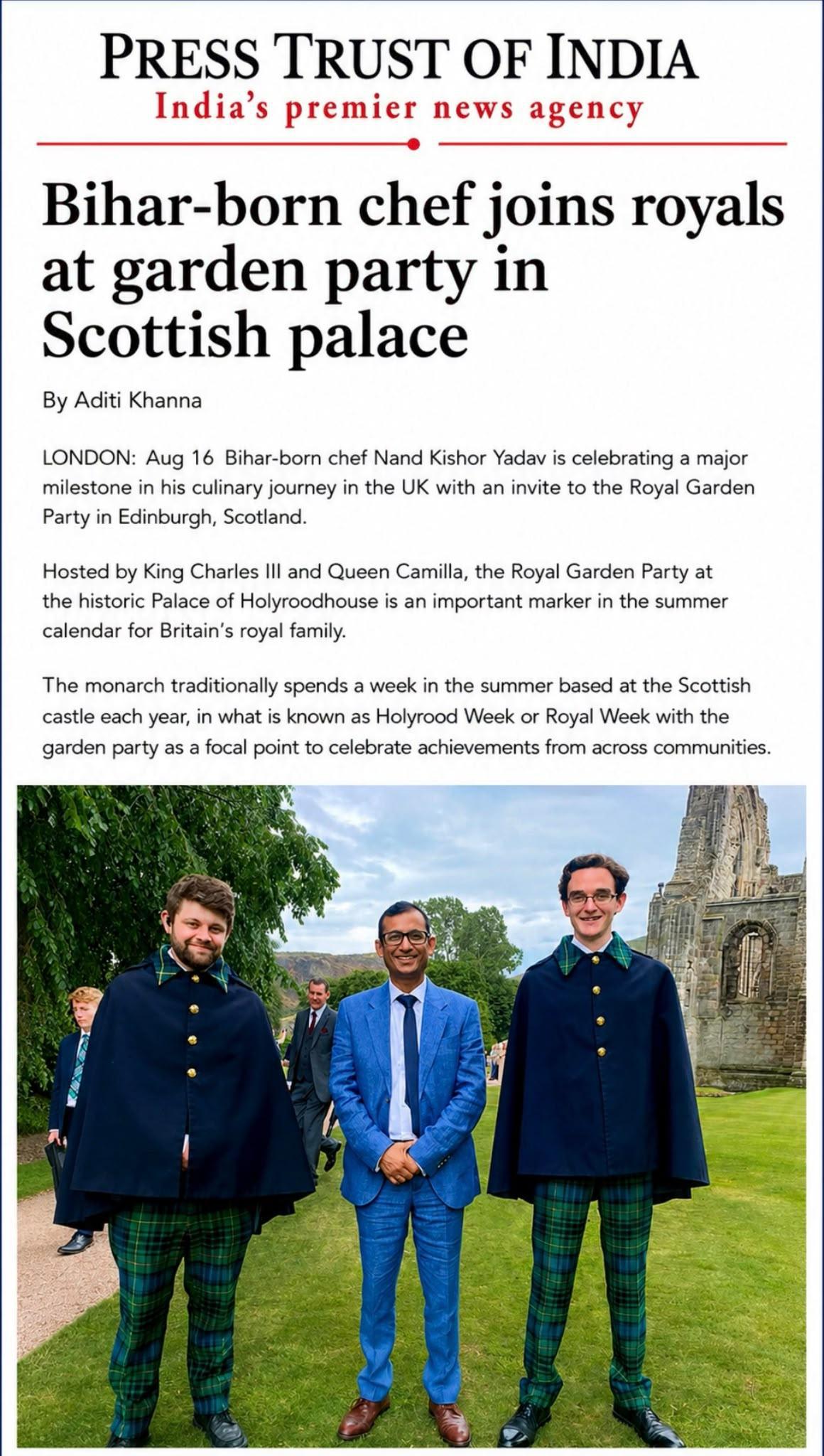 Bihar-born chef joins royals at garden party in Scottish palace