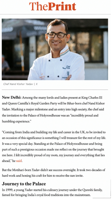 Chef Nand Kishor Yadav to party with King Charles III