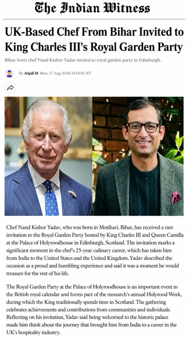 UK-based chef from Bihar invited to King Charles III's royal garden party