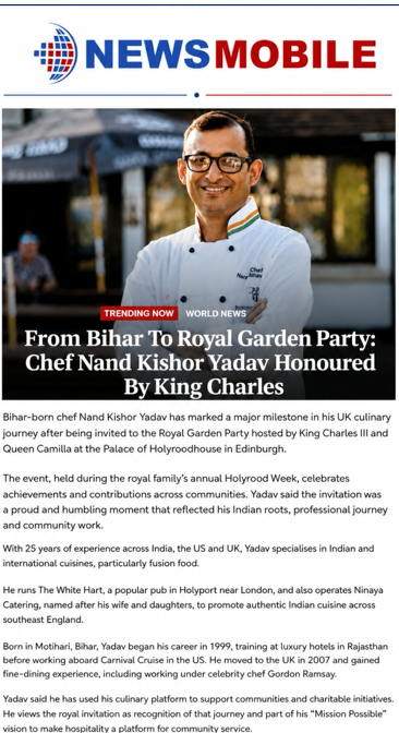 From Bihar to Royal Garden Party: Chef Nand Kishor Yadav Honoured by King Charles